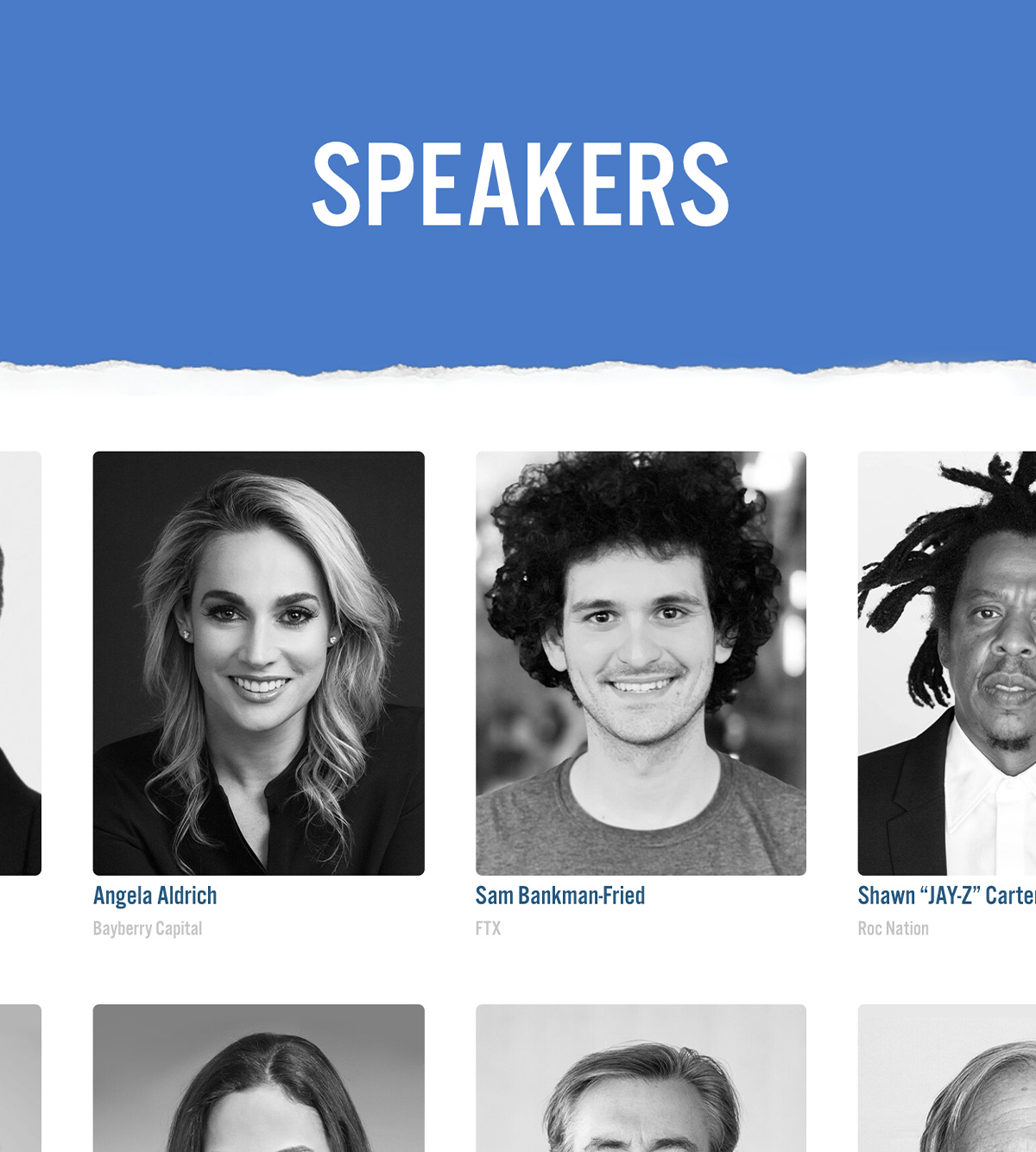 Screenshot of the speakers roster section of the website from the investor conference